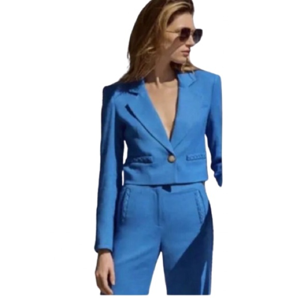 NWT Designer Jason Wu Cropped Linen Blazer, Blue, Medium - Picture 8 of 13